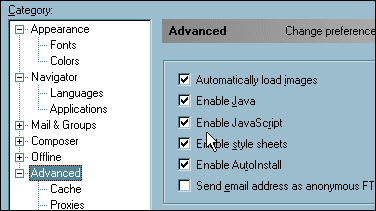Enable Javascript in Netscape Communicator 4.x.