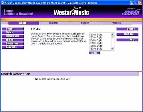 MusicSource Styles Search Screen image.