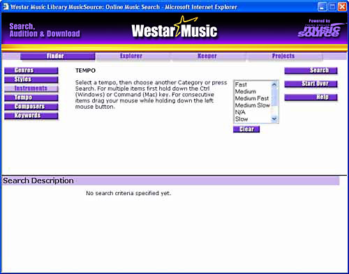 MusicSource Tempo Search Screen image.