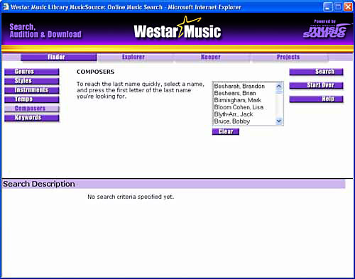 MusicSource Composers Search Screen image.
