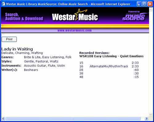 MusicSource Search Results Screen image.