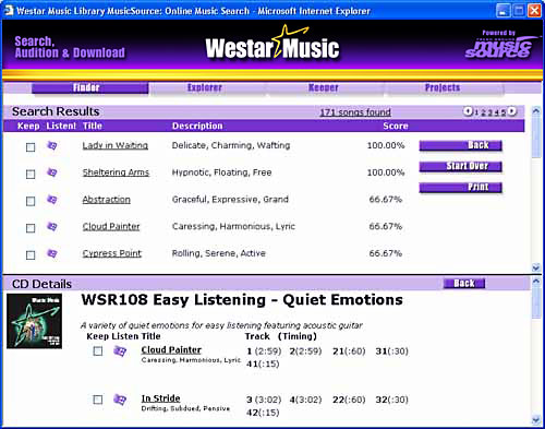 MusicSource Search Results Screen image.