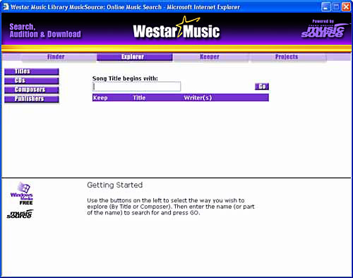 MusicSource Explorer Opening Screen image.