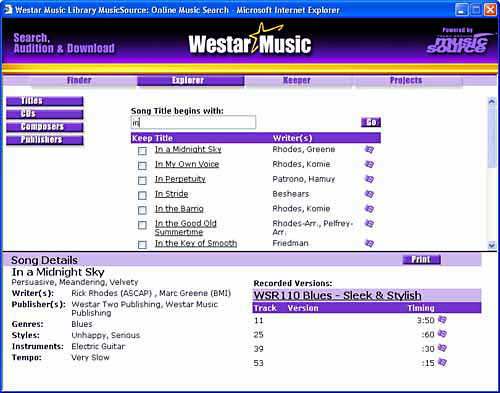 MusicSource Explorer Titles Screen image.