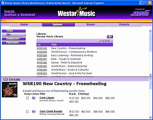 MusicSource Explorer CDs Screen image.