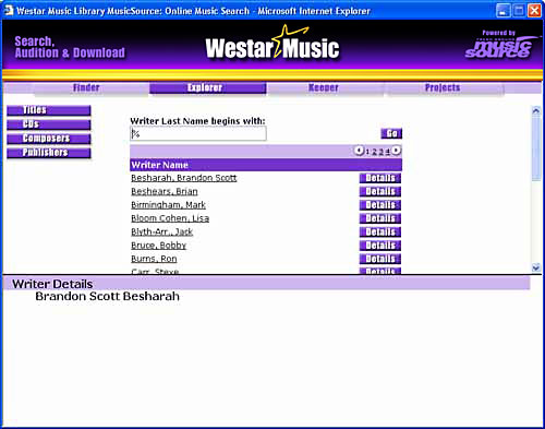 MusicSource Explorer Composers Screen image.
