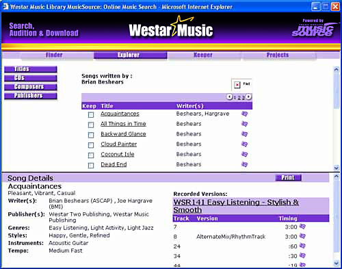 MusicSource Explorer Composers Screen image.